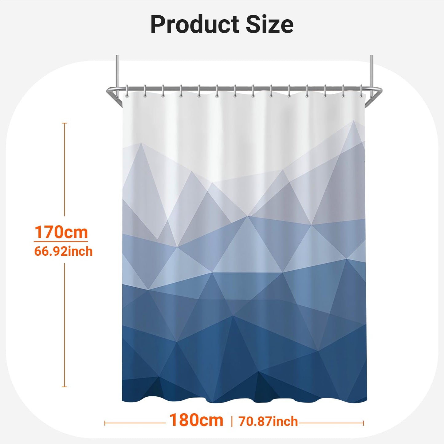Lerores Shower Curtain, 180 x 170 cm, Geometric Gradient, Weighted Hem, Anti-Mould, Water-Repellent