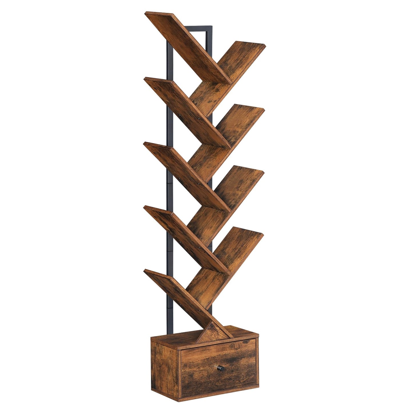 HOOBRO Tree Bookshelf with Drawer, 8-Tier Floor Standing Bookcase, Vertical Book Shelf, Book Storage Rack, for Living Room, Bedroom, Home Office
