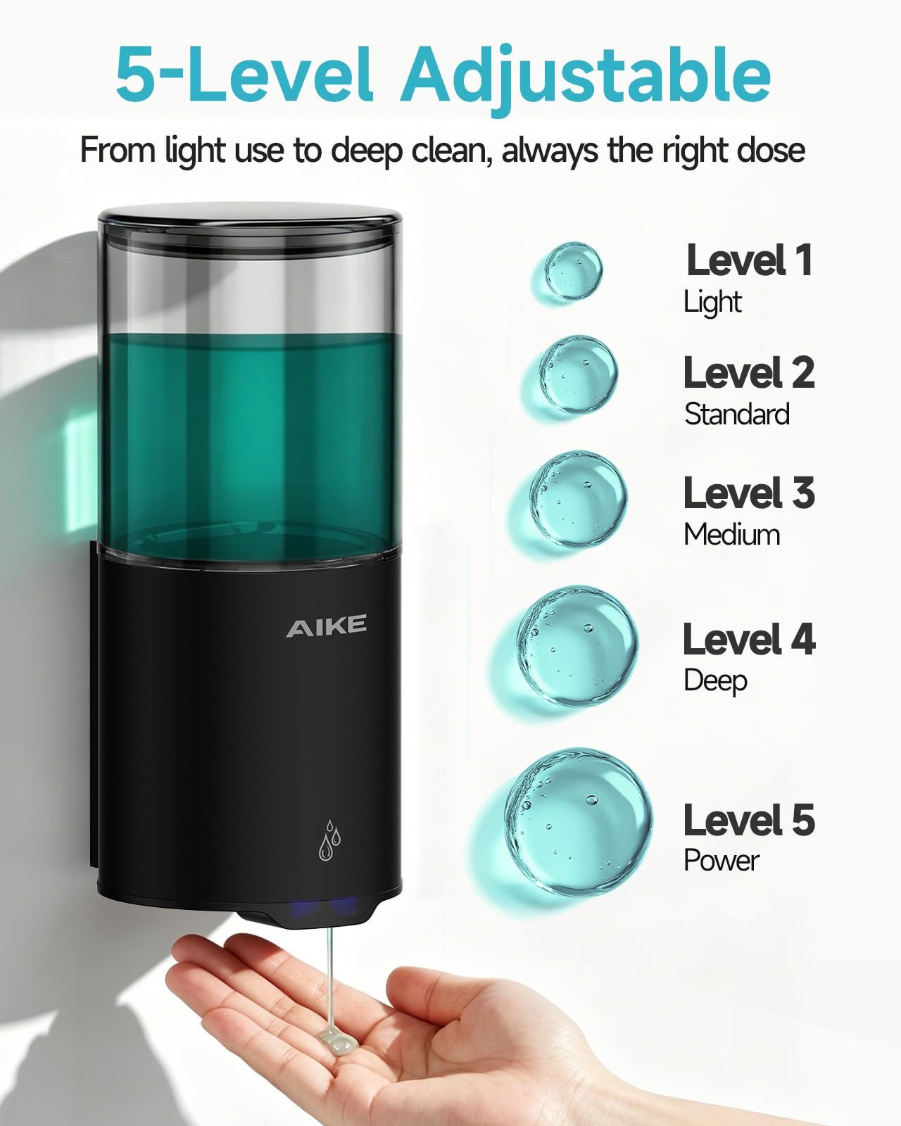AIKE Automatic Liquid Soap Dispenser Wall Mount, IPX7 Waterproof 400ml