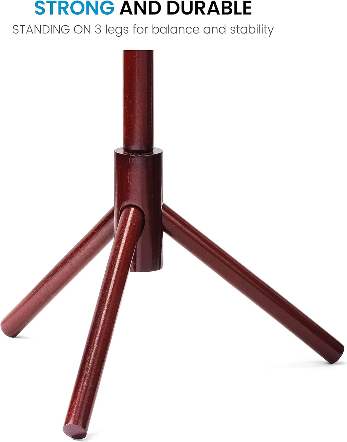 Ceciliec Coat Rack Free Standing - Wooden Coat Tree with 6 Hooks - Coats, Purses, Hats - Adjustable Sizes, Easy Assembly (Cherry)