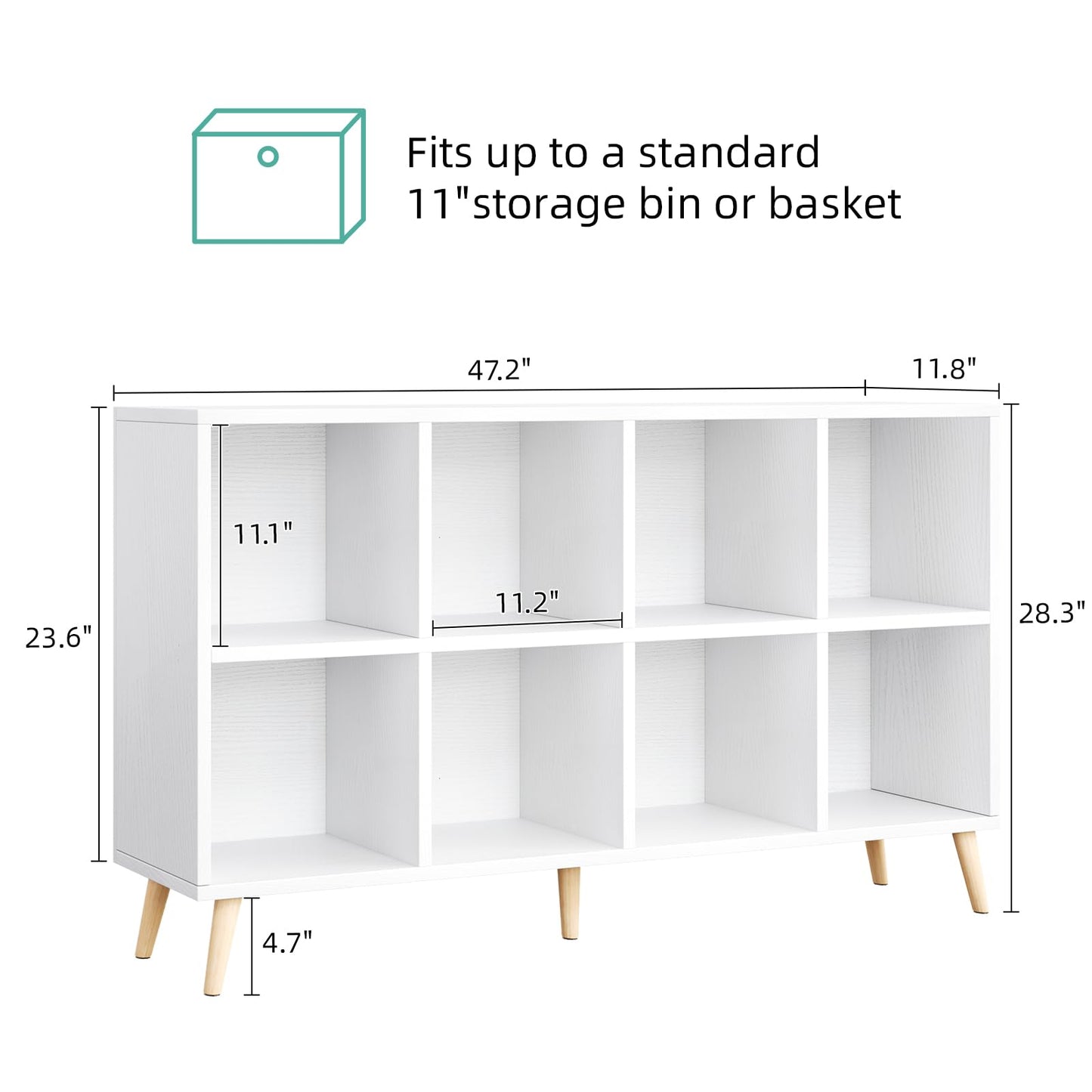 Flrrtenv 8-Cube Bookshelf 2 Tier Modern Bookcase with Legs, 120cm Wood Bookshelves Storage Organizer Shelf