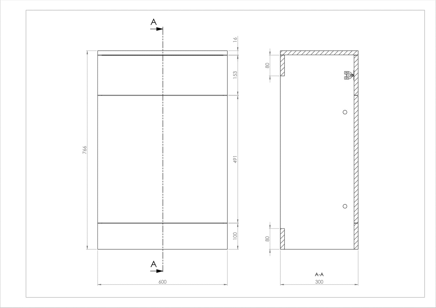 VeeBath Linx BTW Back to Wall WC Toilet High Gloss White Bathroom Furniture Concealed Cistern Cabinet Unit - 600 x 300mm