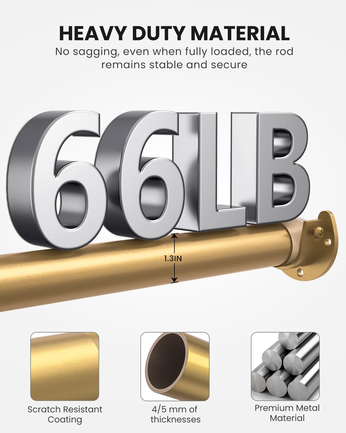 Wardrobe Rail, 43 to 173 CM Stepless Adjustable Metal Rails To Hanging Clothes, 3.3 CM Heavy Duty Wardrobe Rails and Fittings for Closet Wardrobes