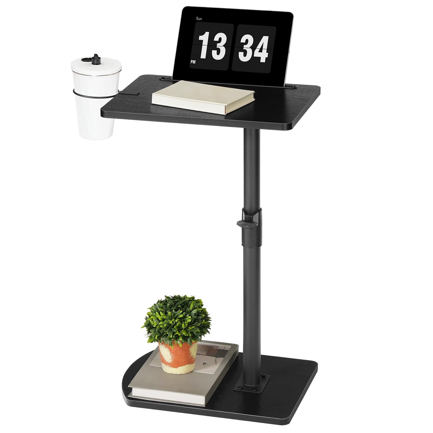 HOOBRO C Shaped Side Table, Height Adjustable Bedside Table, 360° Rotating Sofa Table Laptop Tables with Detachable Cup Holder and Tablet Slot