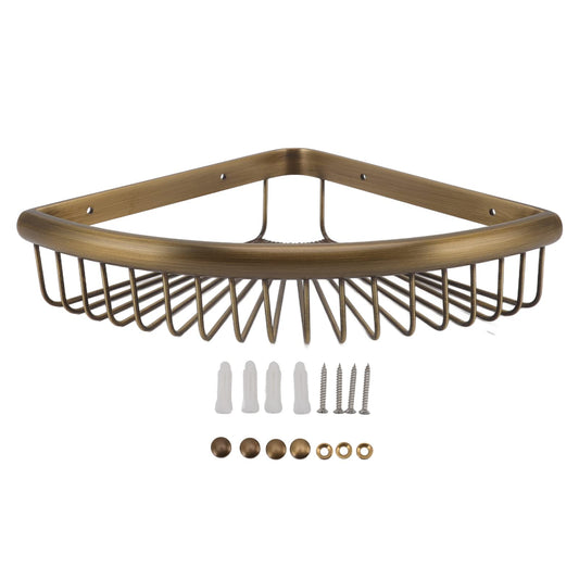 Corner Shower Caddy Vintage Bathroom Organizer Triangular Storage Rack Shelf Brass Stainless Steel Screw Installation