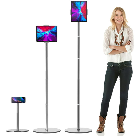 nediea Tablet Floor Stand, Height Adjustable Metal Rod Tablet Stand for iPad, 360? Rotating Tripod Floor Holder for iPad/iPhone/Samsung/Kindle or
