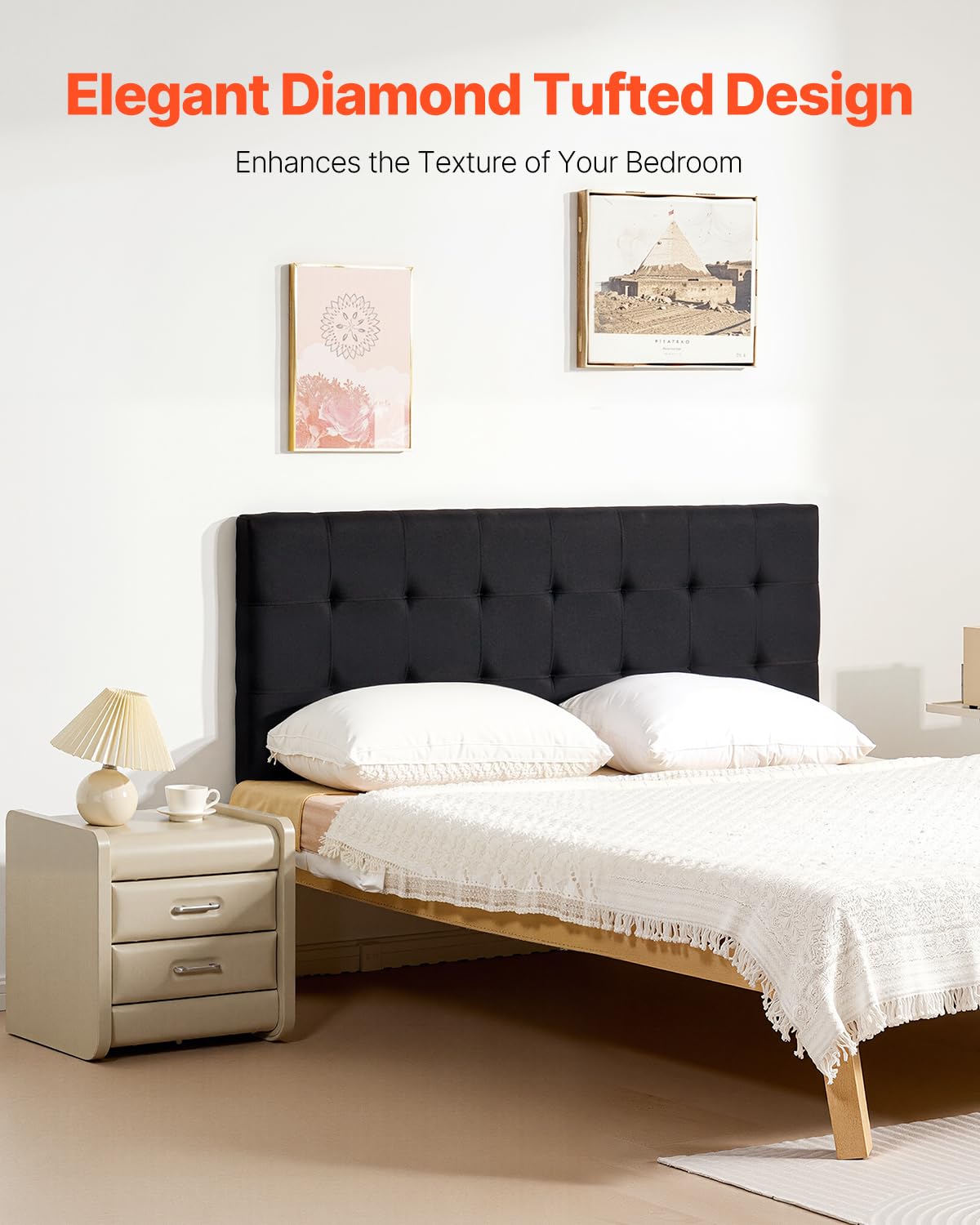 VEVOR Headboard, Queen Size Headboard with Adjustable Height, Comfortable Diamond Tufted for Queen Size Bed, W62.2 x H42.72-54.53 x D2.76 in