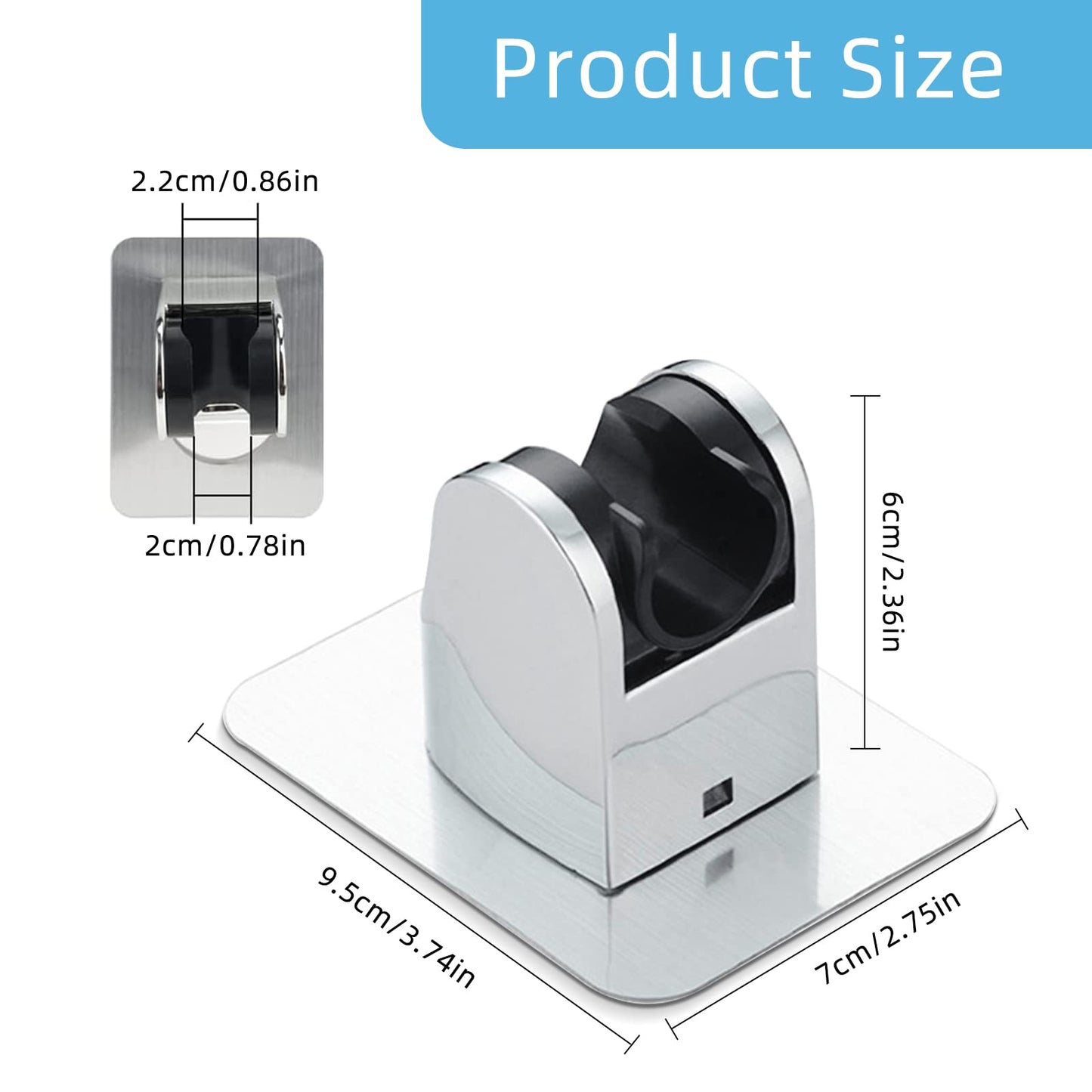 Esteopt Shower Head Holder, Strong Adhesive & Waterproof, 3 Angle Adjustable, ABS Material, Wall Mount, Silver