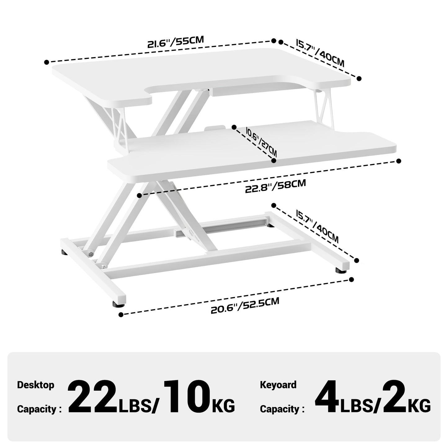 ERGOMAKER Standing Desk Converter, 22"/55cm, White
