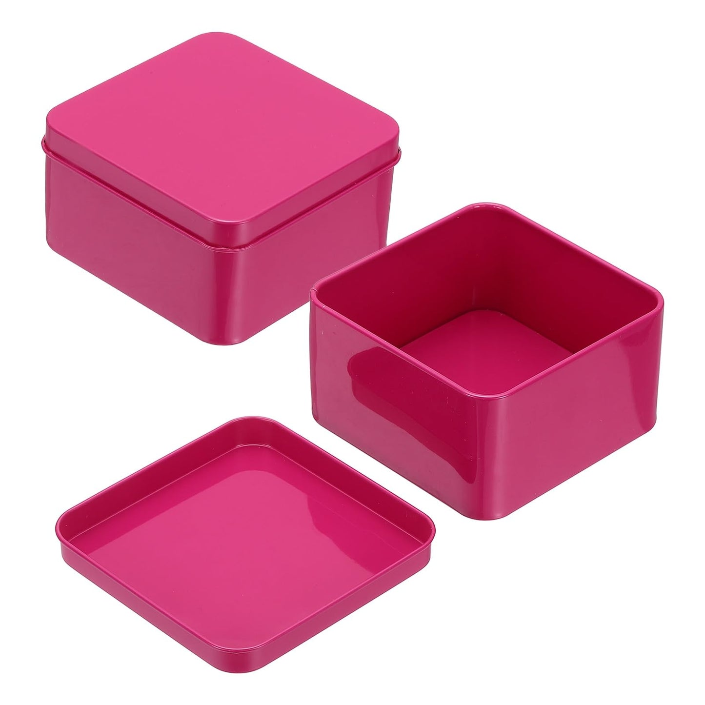 sourcing map 2Pcs Metal Tin Box, 3.1x1.8 Square Empty Tinplate Containers with Lid Portable Storage Box Candy Jars for Valentine's Day