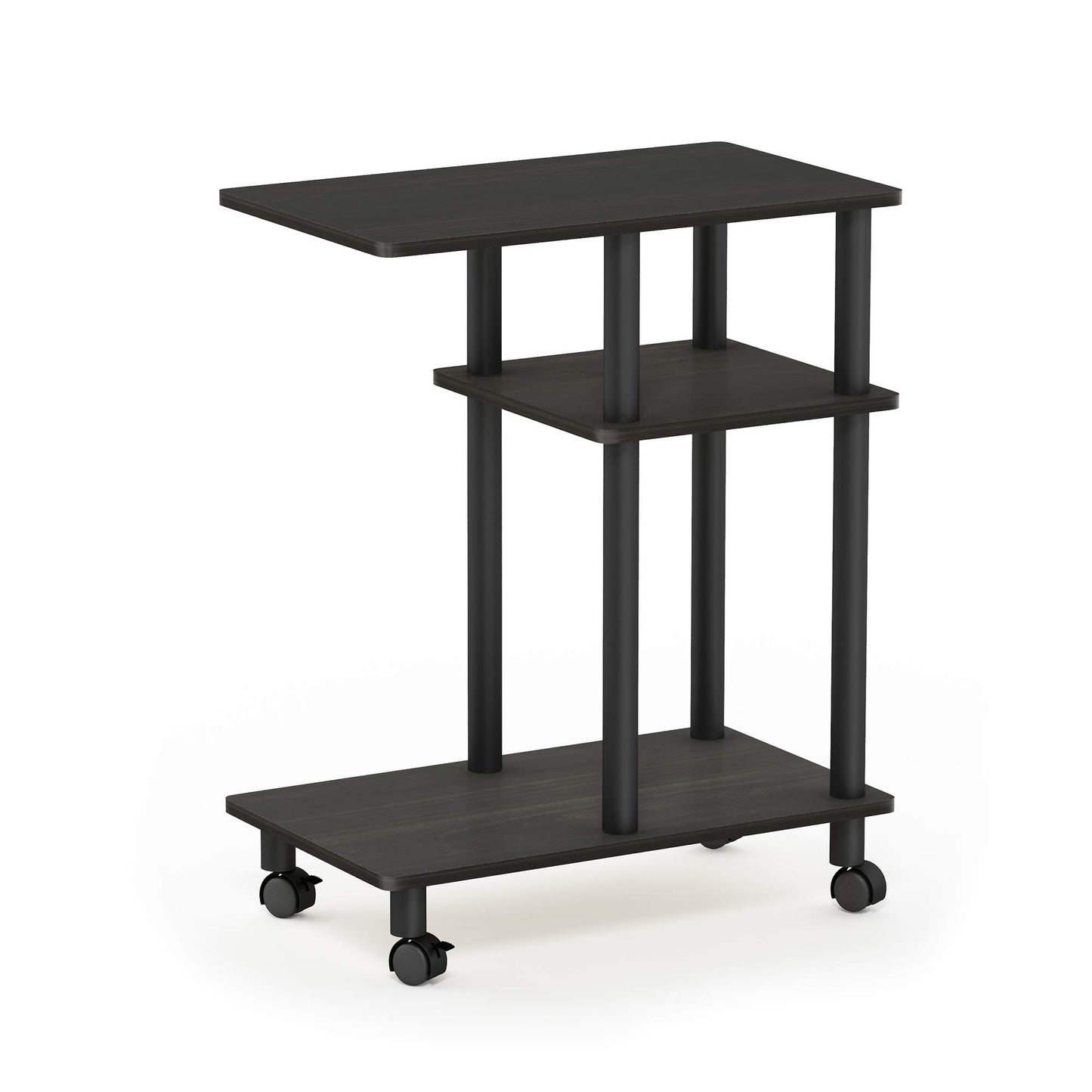 Furinno TURN-N-TUBE Side Table, 3-Tier C-Shape End Table with Wheels, Toolless Assembly Night Stand, Bedside Table with Open Shelf, for Living Room