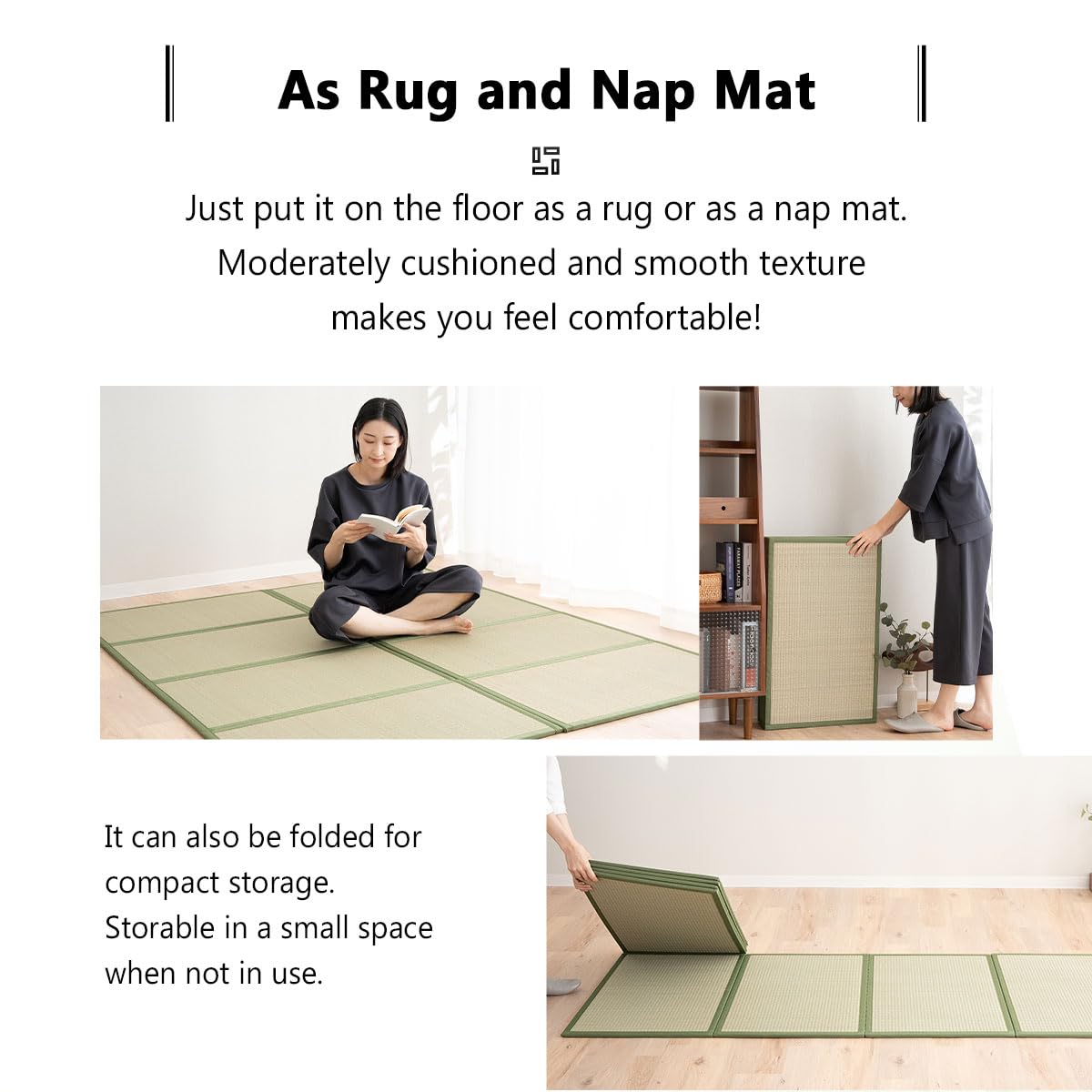 EMOOR Japanese Tatami Mat Single Natural Rush Grass Undyed, Foldable Igusa Mattress Floor Sleeping Japanese Futon Mattress Meditation Yoga Zen