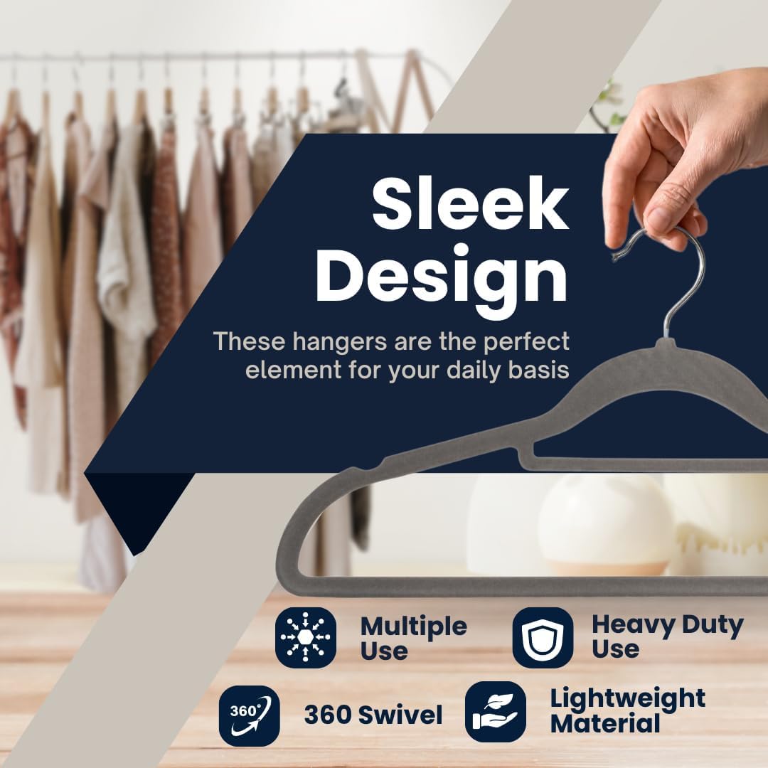 Sasha Morel 20 Pack Velvet Coat Hangers – Non Slip Velvet Hangers for Clothes, Space Saving Adult Hangers with Tie Organizer & Swivel Hooks