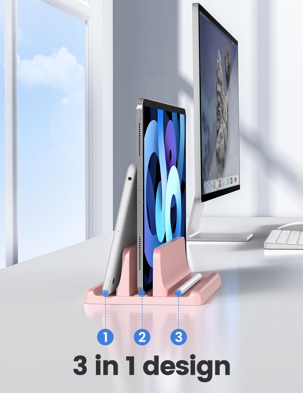 Vaydeer Vertical Laptop Stand Holder Plastic Adjustable Dock for MacBook Pro, Air, HP, Dell, Microsoft Surface, Lenovo, Up to 17.3 Inches (Pink)