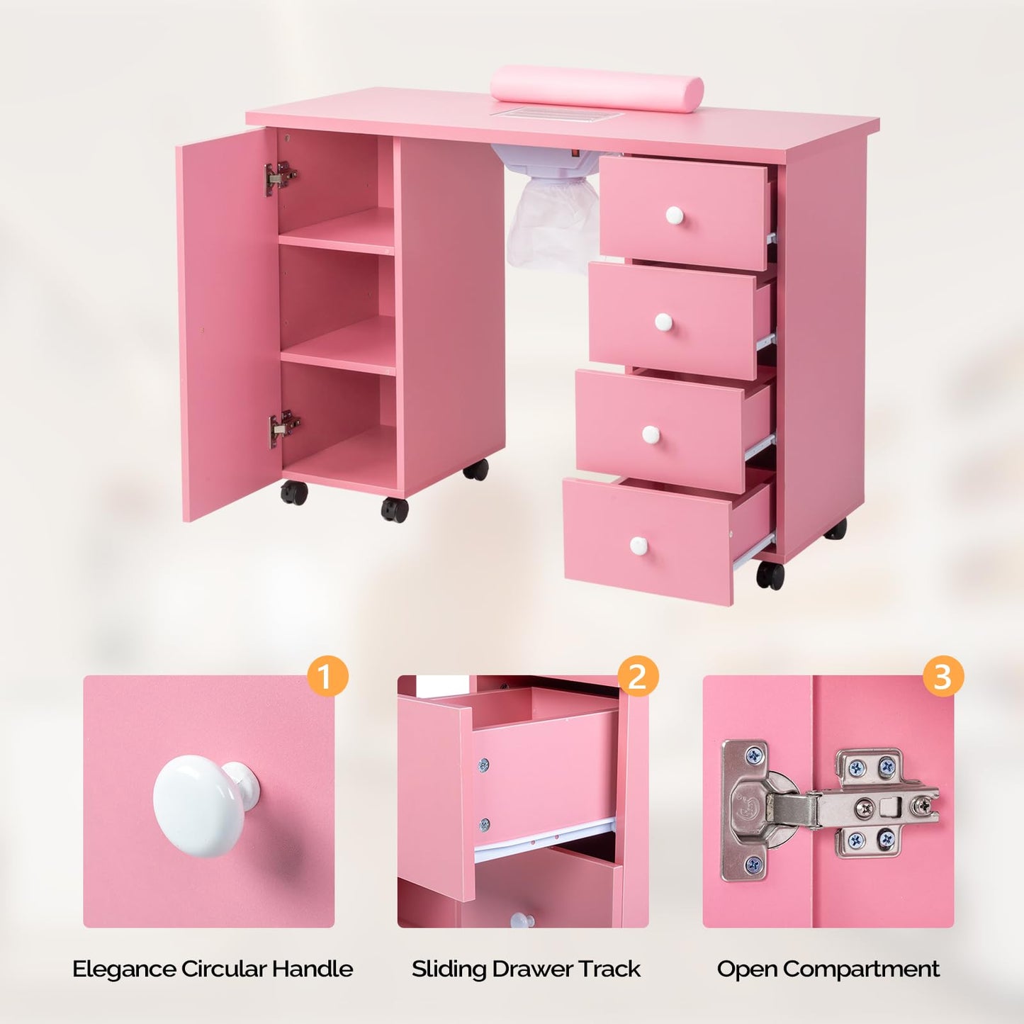 Bonnlo Manicure Table Nail Desk for Nail Tech, Nail Table Beauty Salon Station, with Electric Dust Collector Acetone Resistant