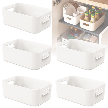 W&H 5 PCS White Plastic Storage Boxes Small with Handle