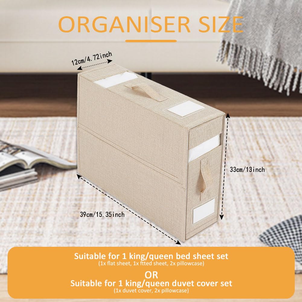 WANGIRL 6 Pack Bed Sheet Organiser Folding Storage, Linen Bedding Organiser Box with Zip for Sheets, Duvet Covers, Clothes, Towels and Blankets