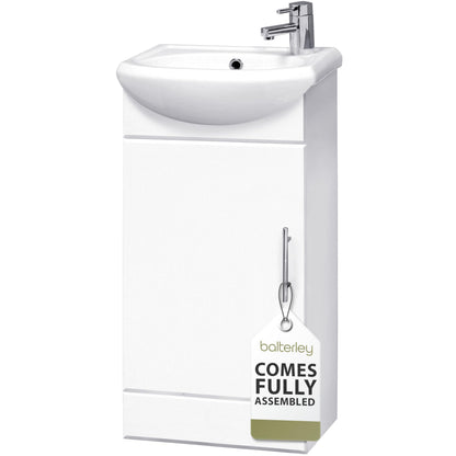 Balterley Vanity Unit with Basin Floor Standing, Soft Close Single Door with Curve Sink and Handle, Bathroom Vanity Units with Basin