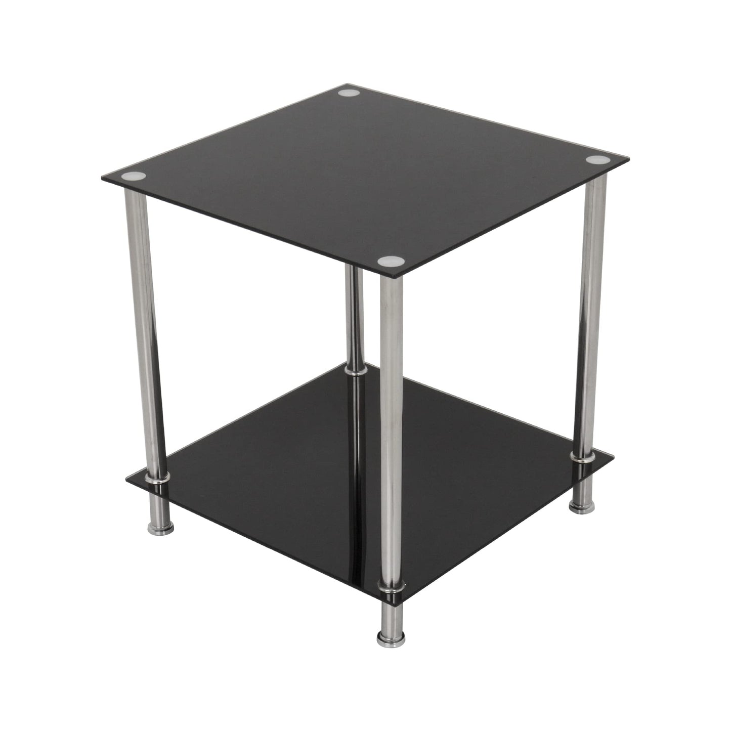 mahara Black Glass Side Table - Coffee Table - End Table - with glass shelf - Square, 45cm x 45cm, for Living Rooms, Lounges, Studies