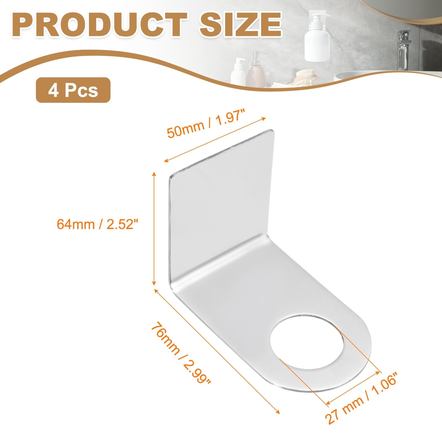 sourcing map 4 Pcs Shower Shampoo Bottle Holder, 1.1 Inch Adhesive Soap Bottle Dispenser Holder Wall Mount