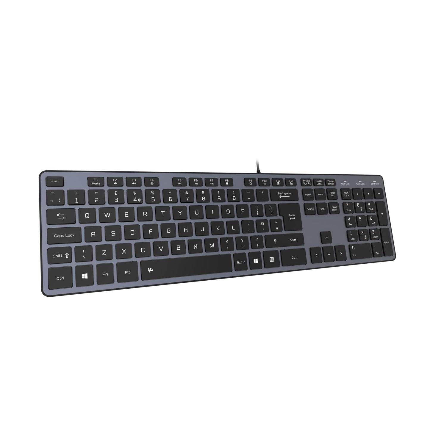 B.FRIENDIT Slim USB Wired Keyboard, Soft Touch and Quiet Key for PC, Laptop and Computer, Full Size QWERTY UK Layout - Space Gray