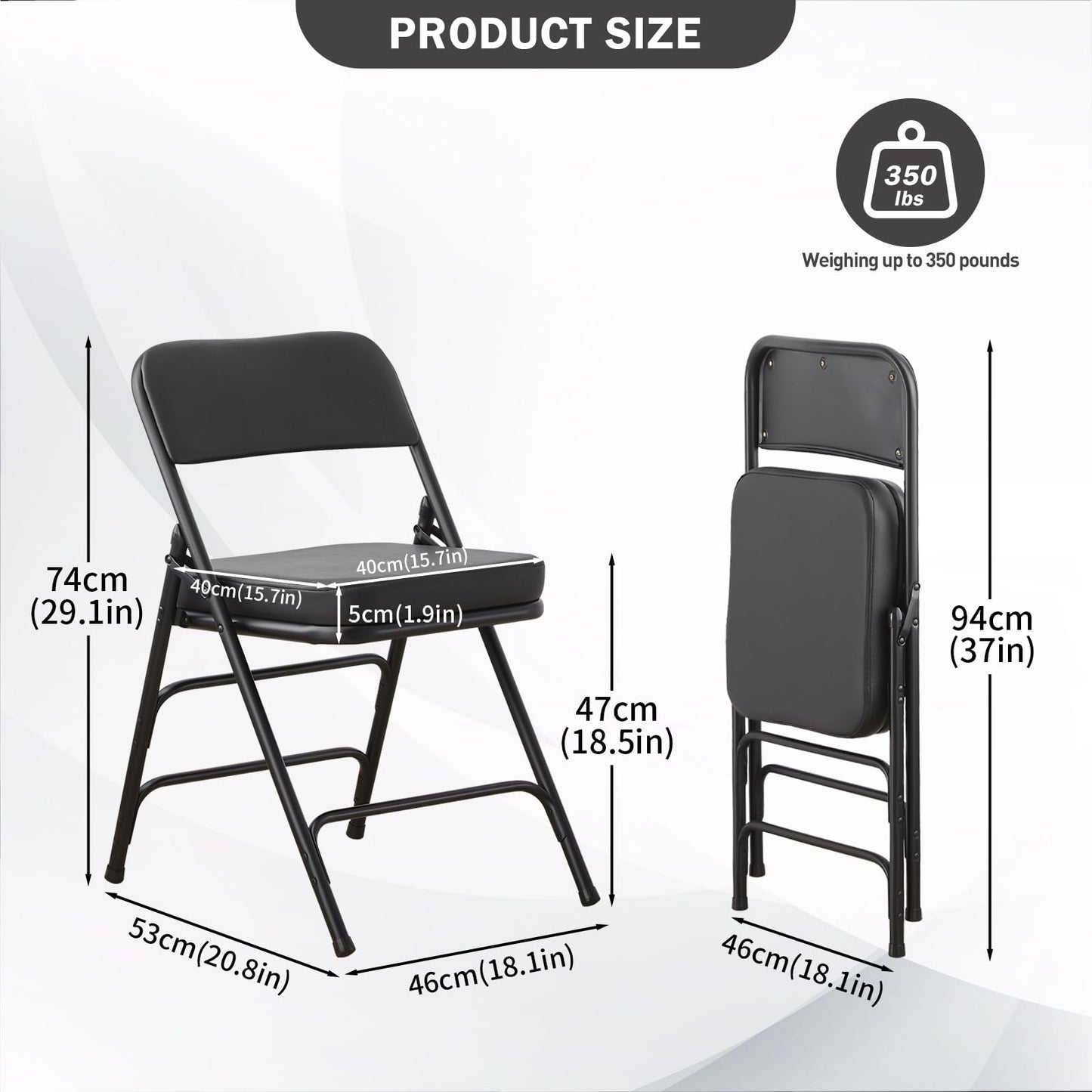 CHAIRABLE Padded Folding Chair with Thick Cushion, 1 Pack Black