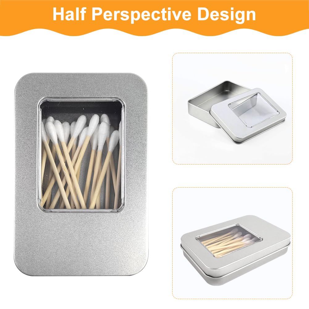 SwirlColor Cotton Swab Holder for Travel, 2 Pcs Portable Perspective Small Cotton Bud Holder Empty Metal Box Containers with Slide Top for Cotton