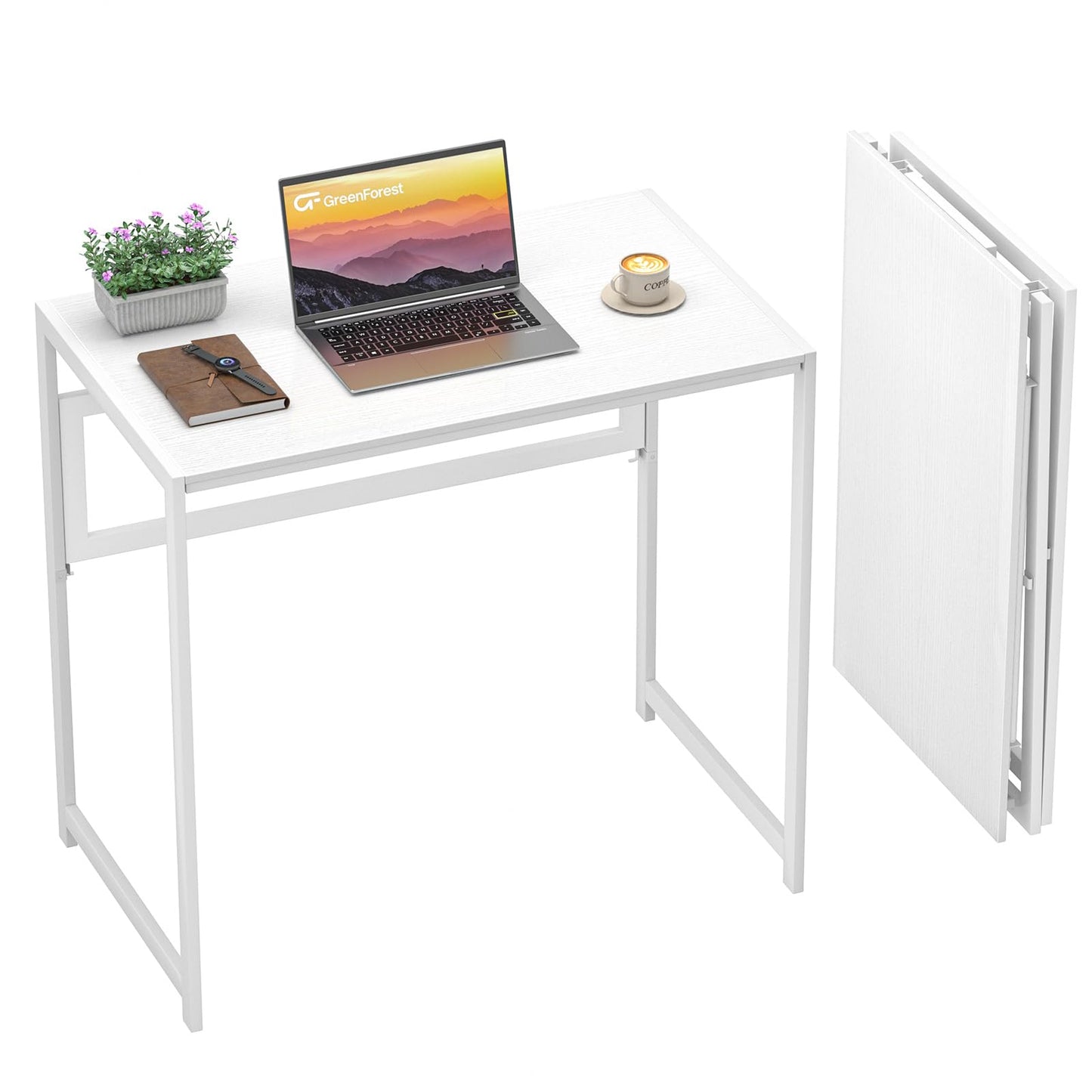 GreenForest Folding Desk 80cm No Assembly Required for Small Space, White