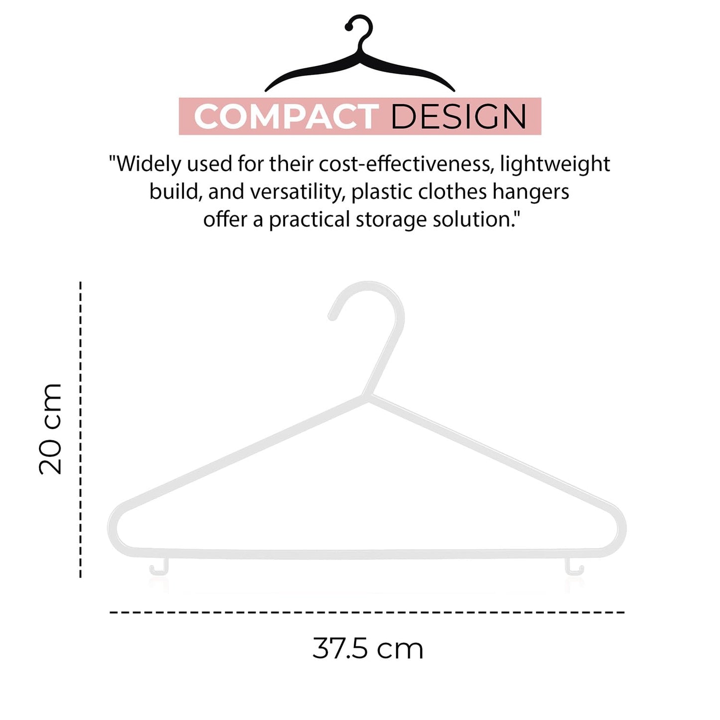 Roe Tenpo Coat Hangers, White | Adult Plastic Clothes Hangers for Clothes | Durable & Lightweight | Non-Slip, Space-Saving Design for Shirts, Jackets