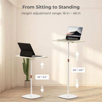 POLESTO Portable Laptop Stand, Bedside/Sofa Table with Height Adjustable 18''~48'', Sleek Wooden Lectern Standing Desk Mobile Podium for Home, Office