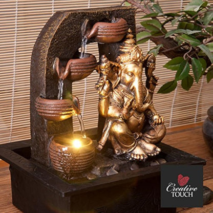 Ganesha with Water Cups Indoor Water Fountain with LED Light | Size 21*17.5*25 Cm | USB adaptor Included