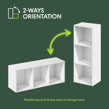 Furinno LUDER Book Shelf, 3-Cube Bookshelf, Bookcase, 9.3 x 12 x 31.5, for Living Room, Bedroom, Home Office, White