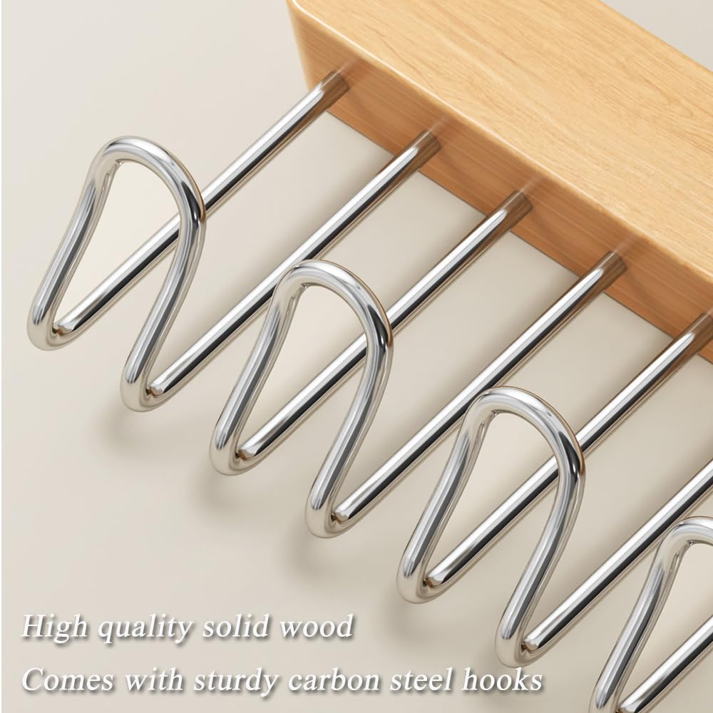 2 Pack Pull Out Belt Hanger for Closet, Wooden Tank Top Bra Hanger, Space Saving Coat Hooks Wall Mounted Hanging Organizer for Tie Belt Scarf