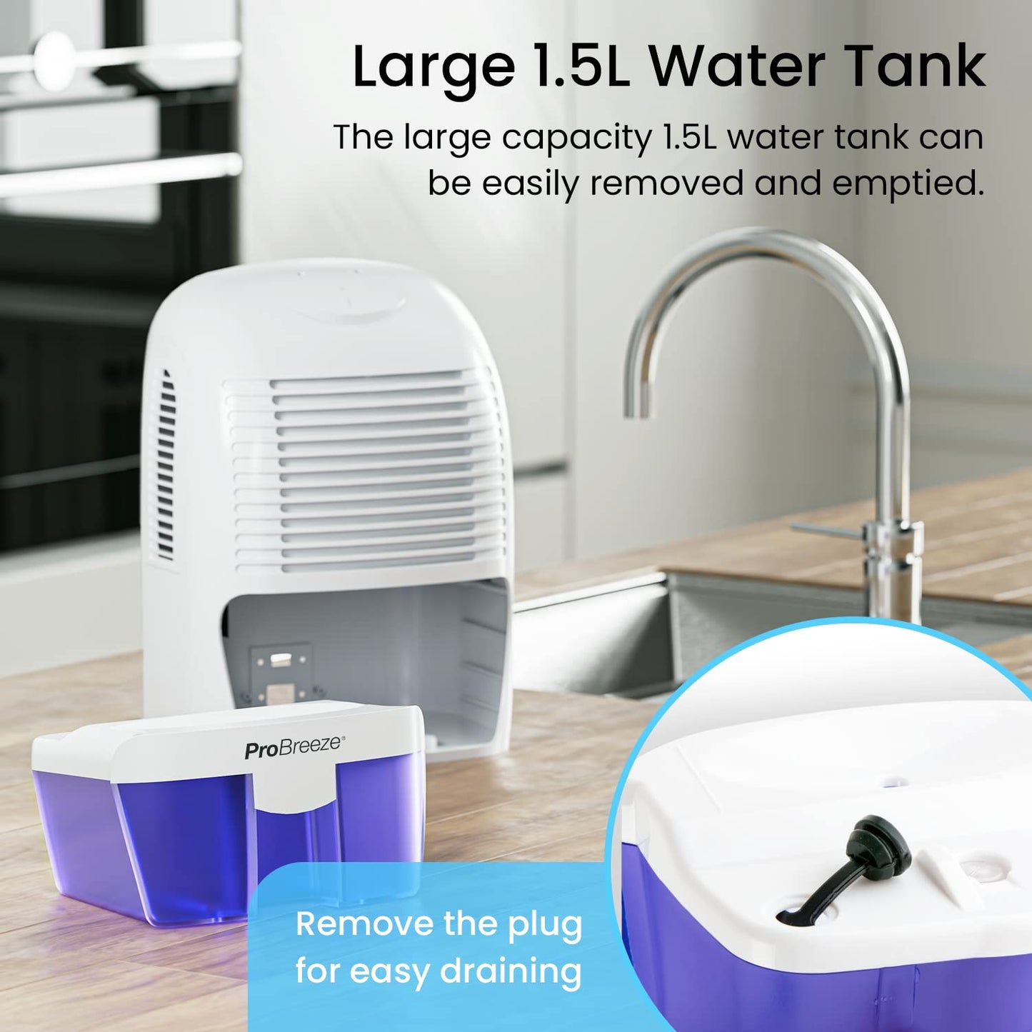 Pro Breeze Dehumidifier 1500ml Portable Air Dehumidifier for Damp, Mould, Moisture in Home, Kitchen, Bedroom, Caravan, Office, Garage, Bathroom,