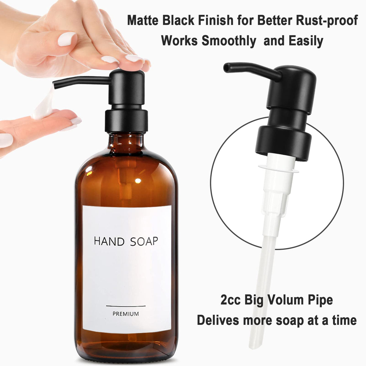 Soap Dispenser with Stainless Steel Pump,500ml Brown Glass Soap Dispensers, Hand and Dish Soap Dispenser for Kitchen & Bathroom