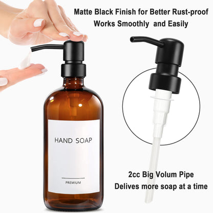 Soap Dispenser with Stainless Steel Pump,500ml Brown Glass Soap Dispensers, Hand and Dish Soap Dispenser for Kitchen & Bathroom