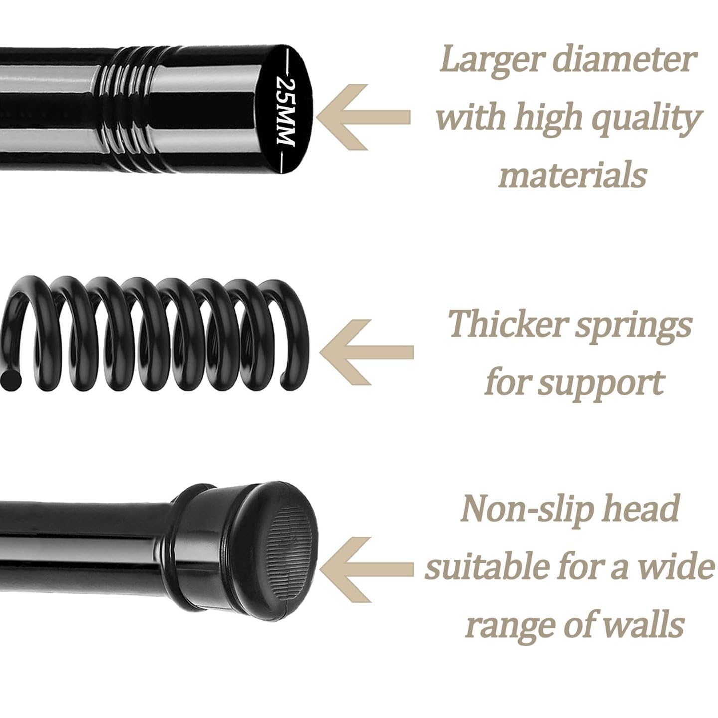 Shower Curtain Pole Tension Rods For Curtains Tension Rod Curtain Poles No Drilling For Windows Shower Black 85-230Cm Ø32mm