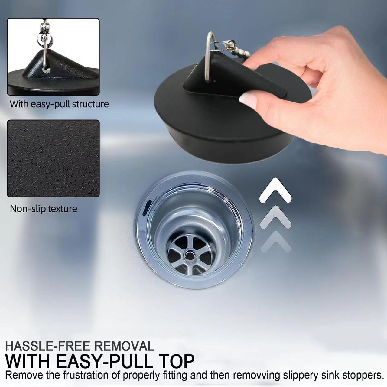 YUNYU 2 Pcs Universal Sink Plug with Chain, Bathroom Sink Plug Replacement, Drain Stopper for Bathroom Kitchen