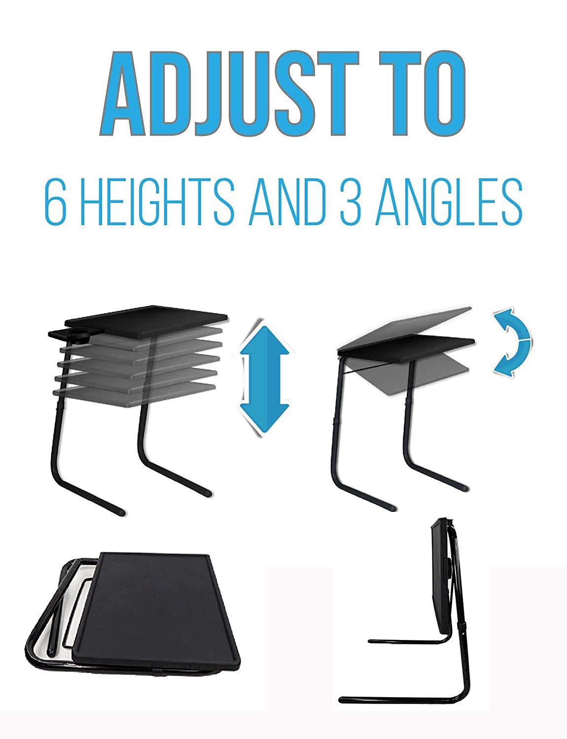 TABLE BUDDY Regular Folding Laptop Table 52.5 x 40 cm – Adjustable Height Bed Tray Desk for Sofa, Bed & Couch