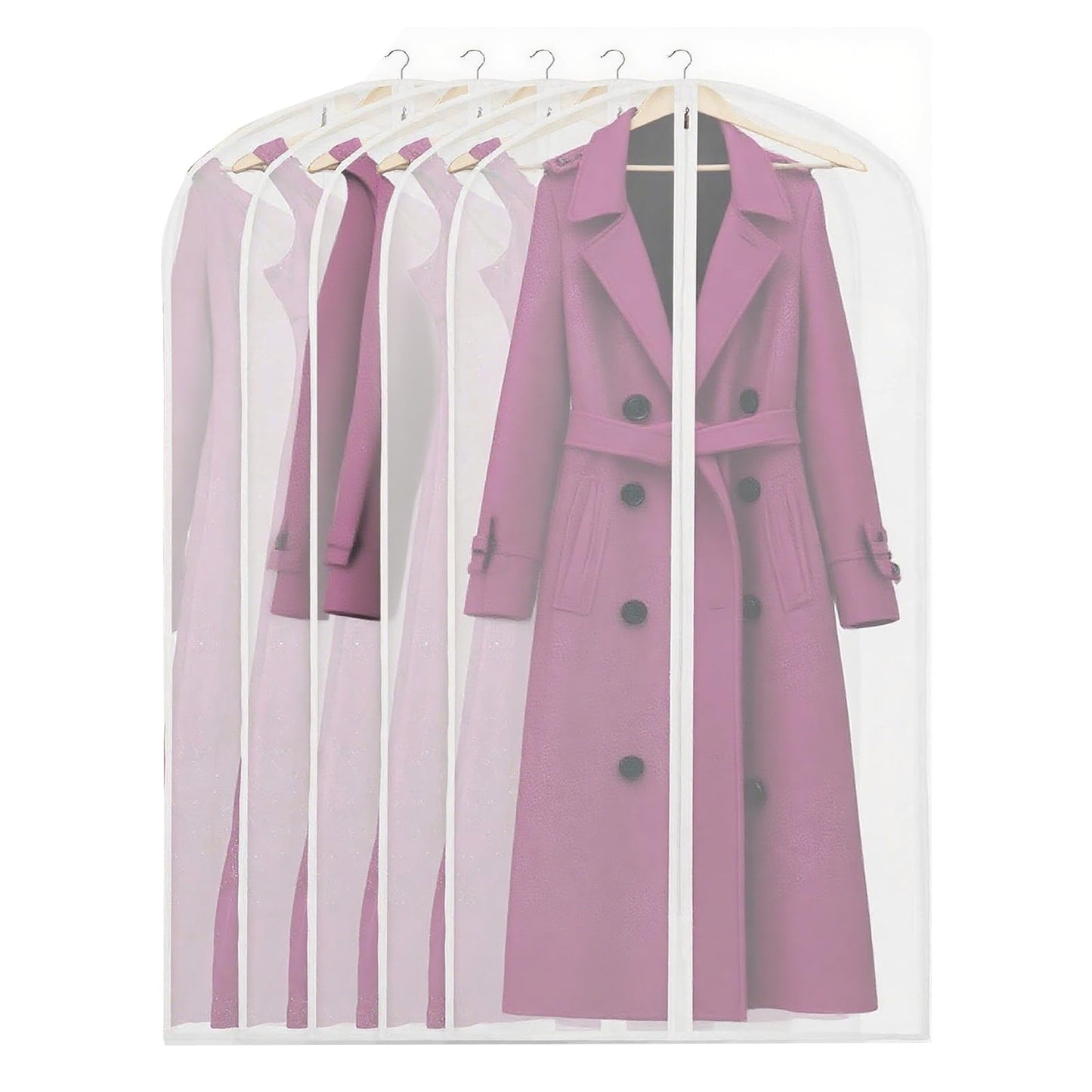 Garment Bags, pack of 5, 60 cm x 140 cm, translucent PEVA Dress bags with zippers, durable Clothes Covers, Reusable Garment Bags for Suits, Dresses
