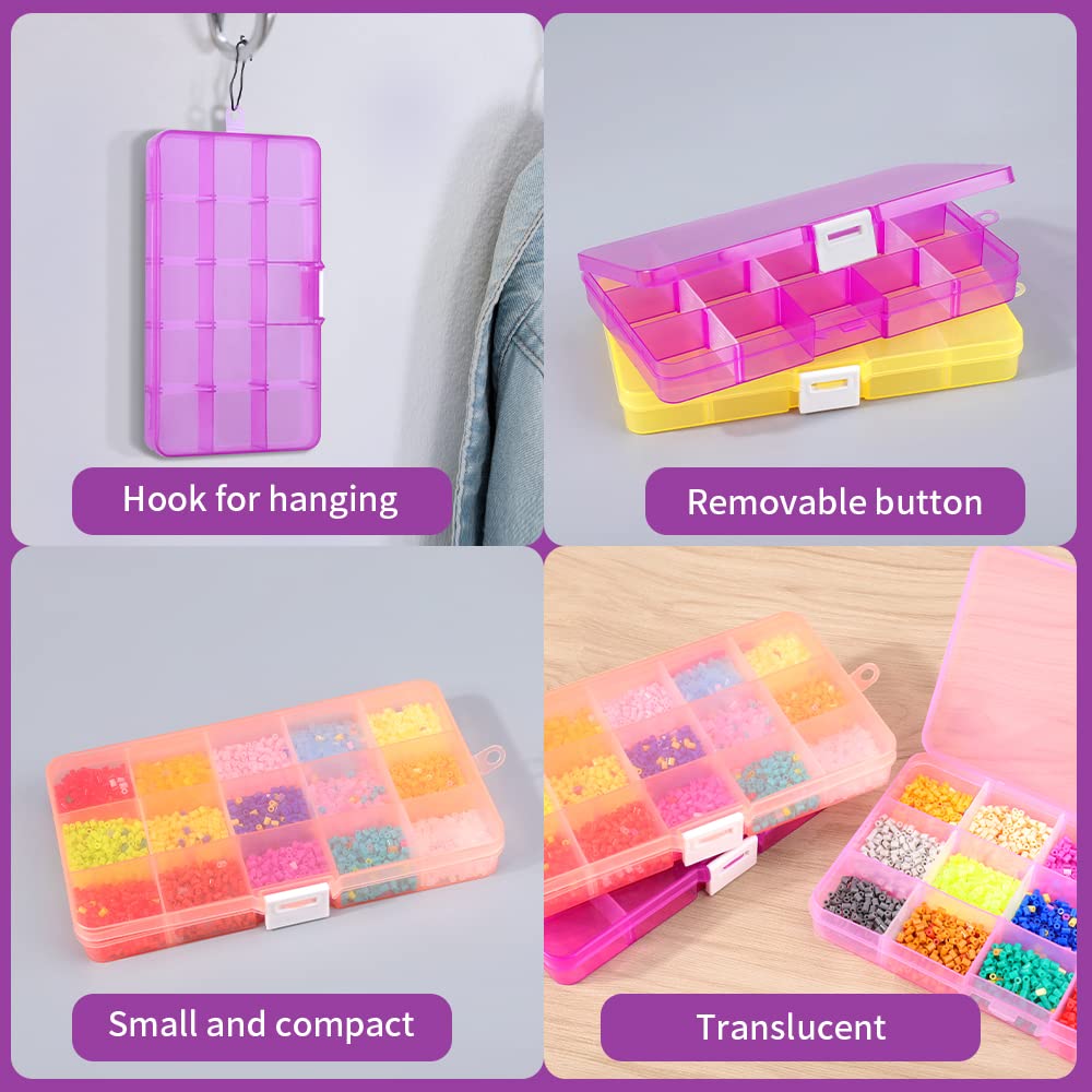 Opret 4 Pcs Bead Storage Box, 15 Grids Plastic Jewellery Organisers