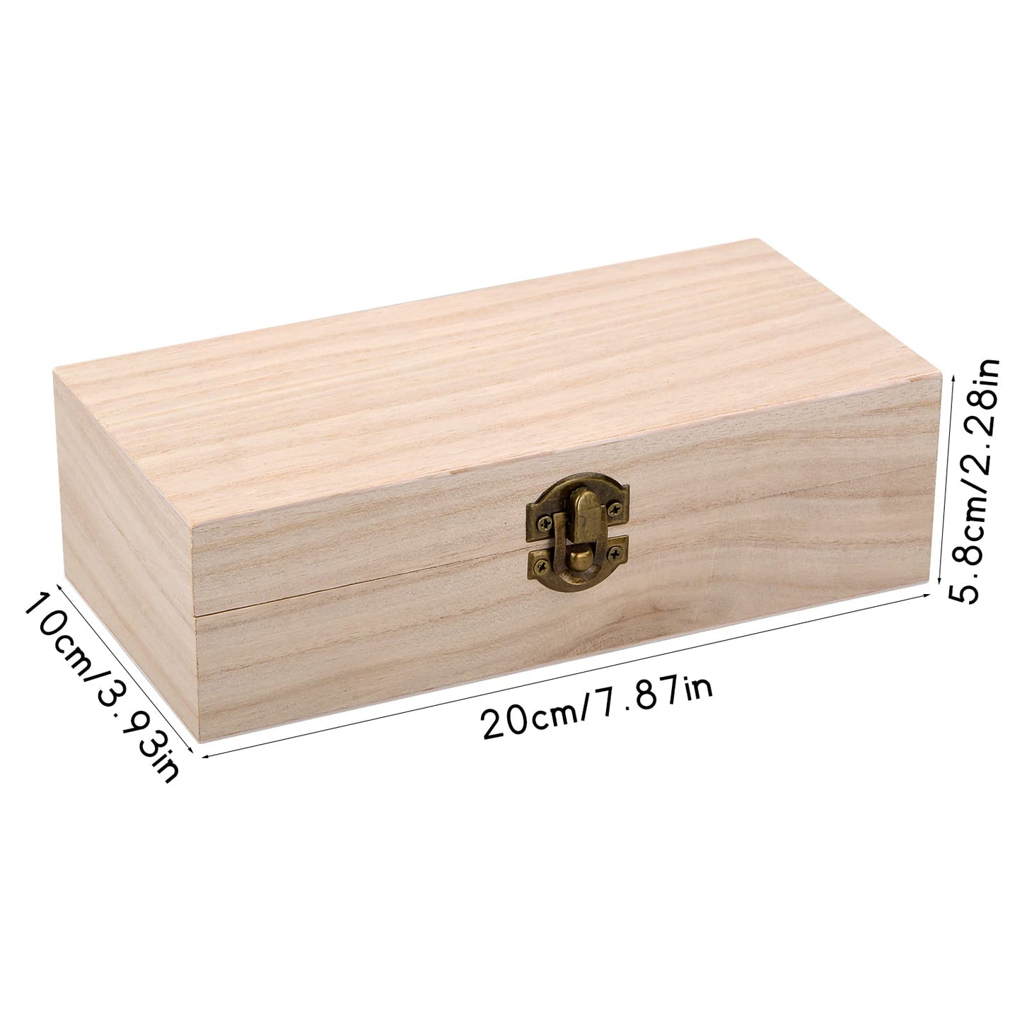 Catime Wooden Box with Lid, Natural Wooden Box 20 x 10 x 6 cm with Hinges and Lock, Small Wooden Chests as a Storage Box, Treasure Chest