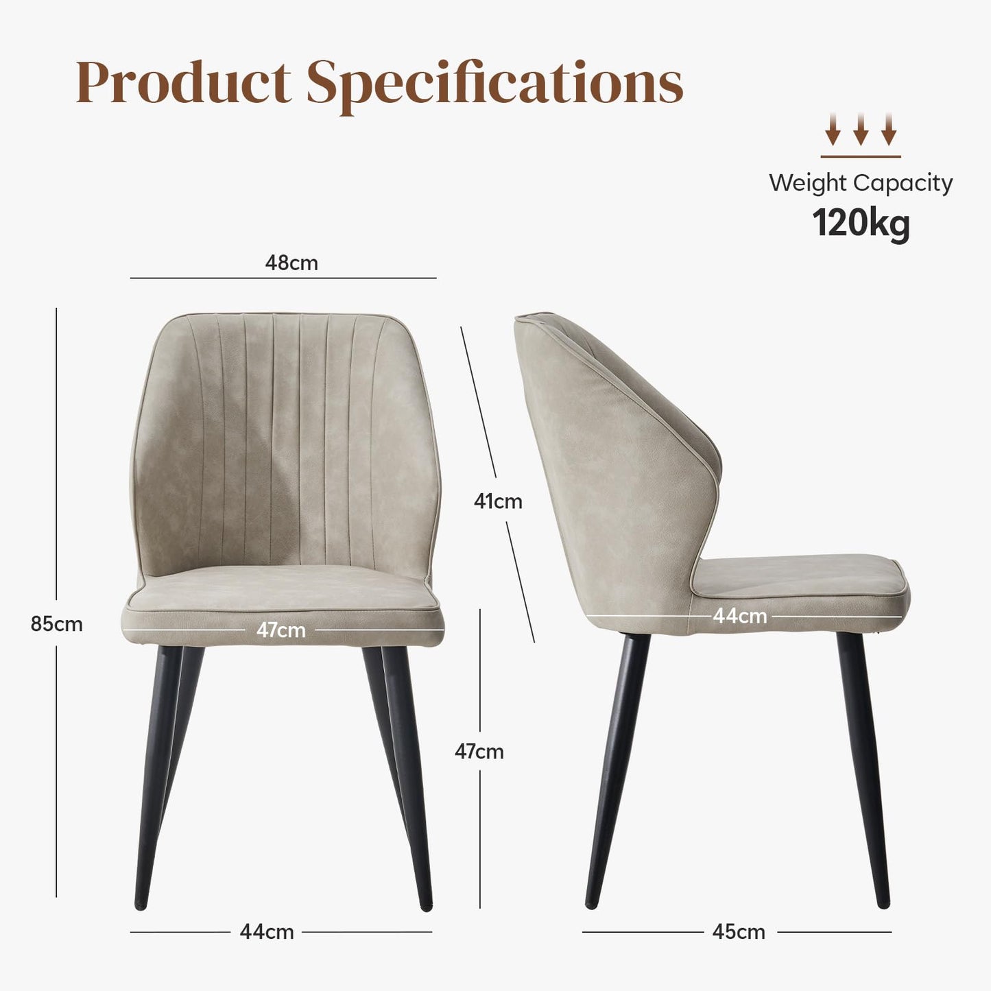 TUKAILAi Dining Chairs Set of 2, Faux Leather, Metal Legs, for Kitchen