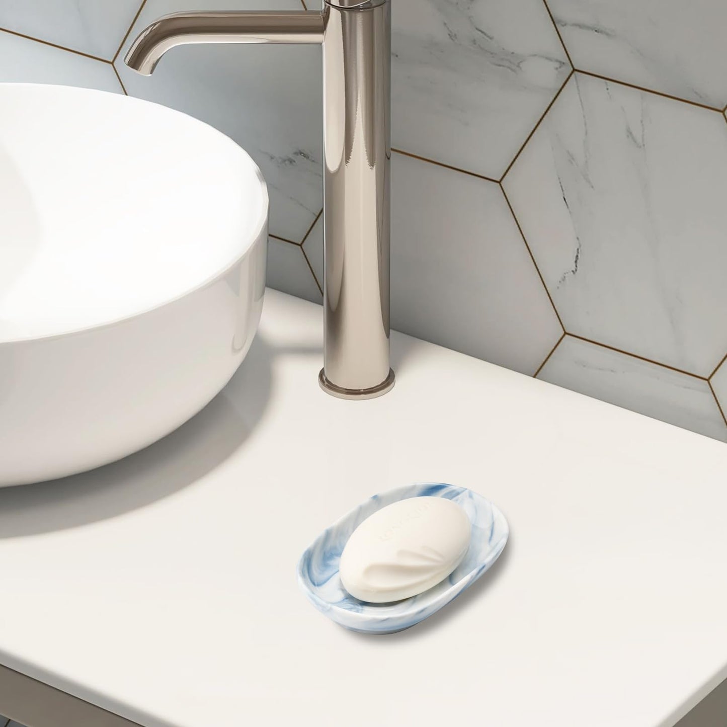 YoHyien Ceramic Soap Dish, Anti-Slip Marble Soap Dish for Bathroom, Soap Tray Dish, Soap Holder for Shower, Kitchen, and Sink