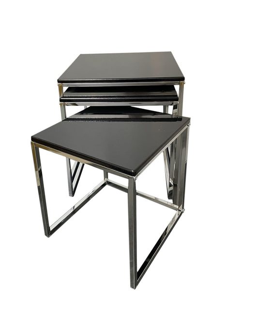 ASPECT Murano Set of 3 Nesting Table Gloss Wooden Tops Black
