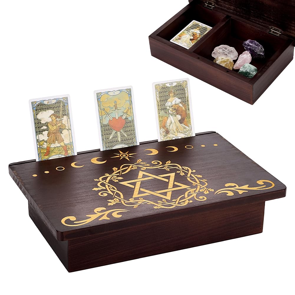 PH PandaHall Altar Table, 1.8x7.9x2.7in Wooden Meditation Storage Box Pentagram Moon Wiccan Tables Meditation Table with Storage Space and Card