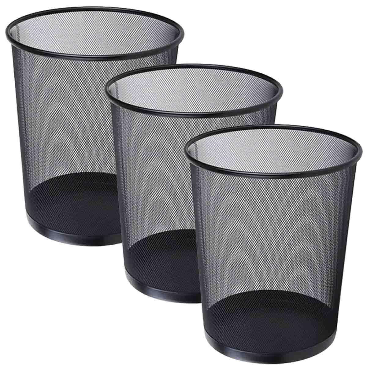 livexa 3 Pack Metal Mesh Waste Paper Bin 12 Litres Lightweight Mesh Wastebasket Waste Bin Black Metal Rubbish Bin for Bedroom, Office, Bathroom