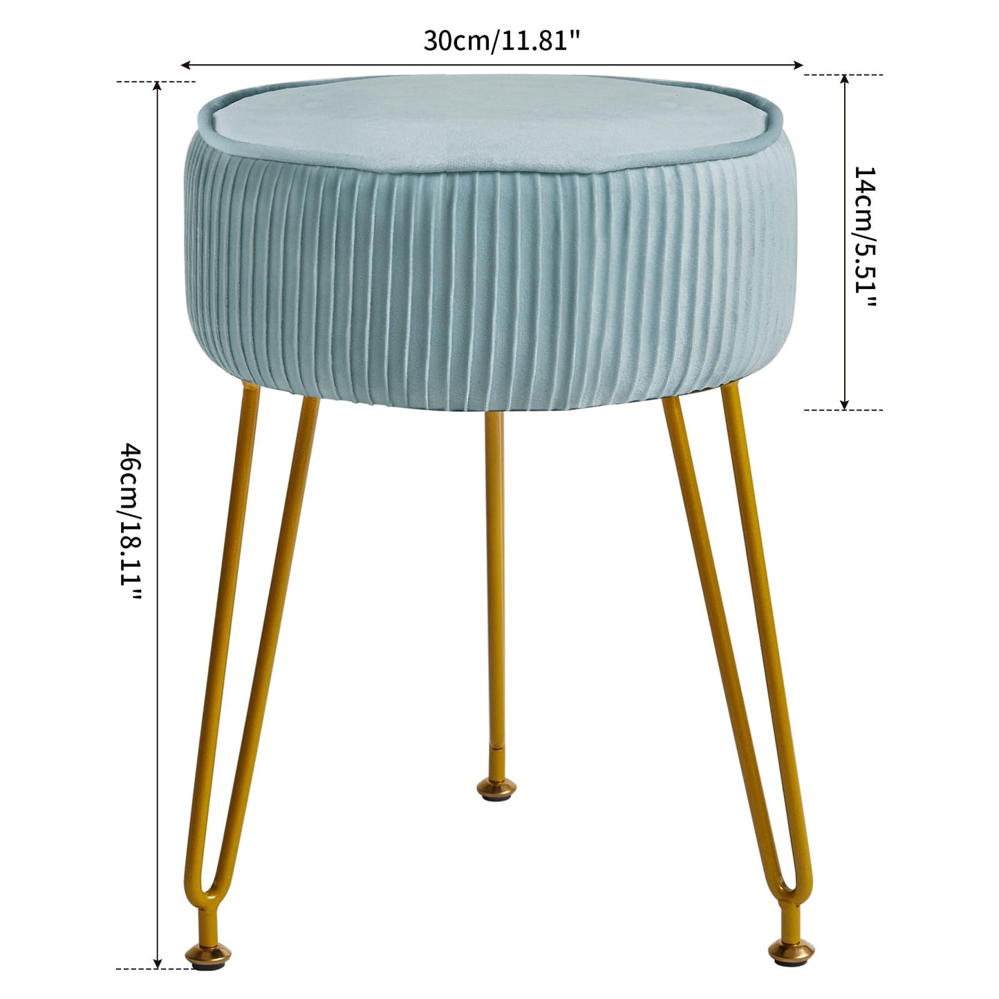 IBUYKE Makeup Vanity Stool, Velvet Round Footrest Ottoman, Blue L/G-30H