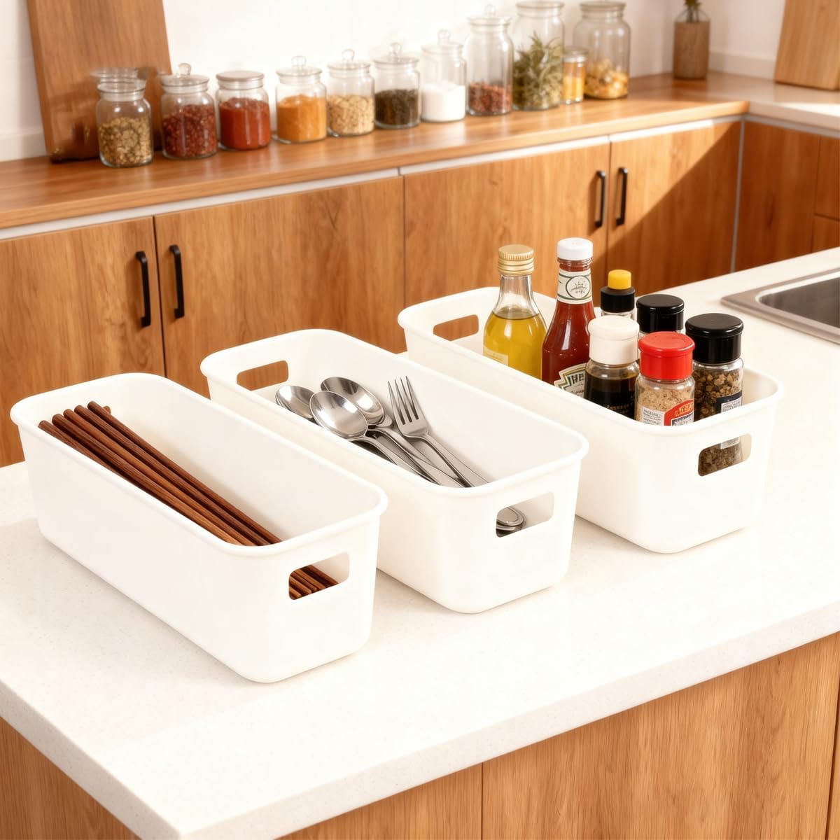 10 pack Narrow Bathroom Storage Baskets, Rectangle Plastic Storage Box