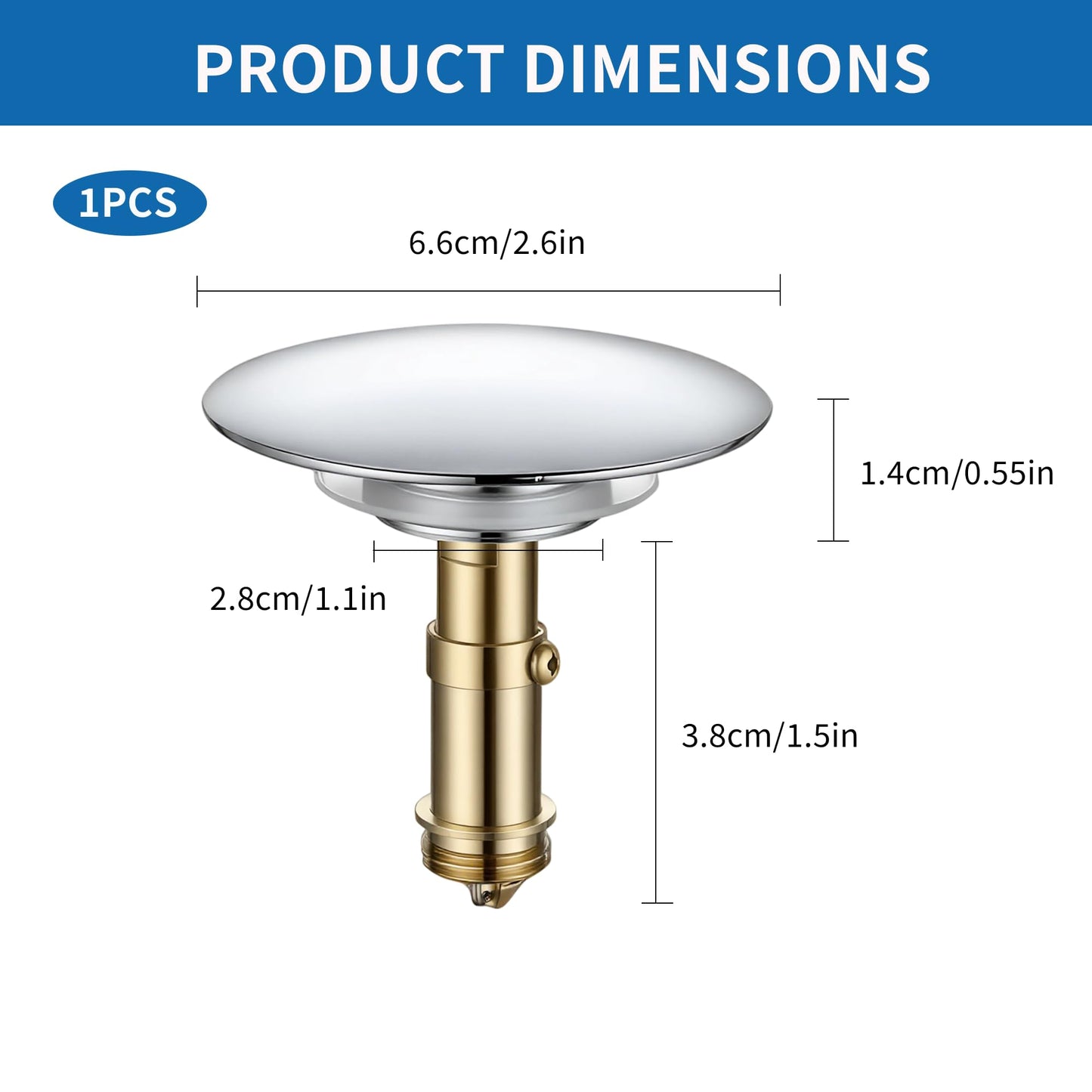 Bathroom Sink Plug Replacement Brass Waste Plug Sink Drain Plug Pop up Bath Plugfor Wash Basin Faucet Vessel Vanity Sink 66mm Cap